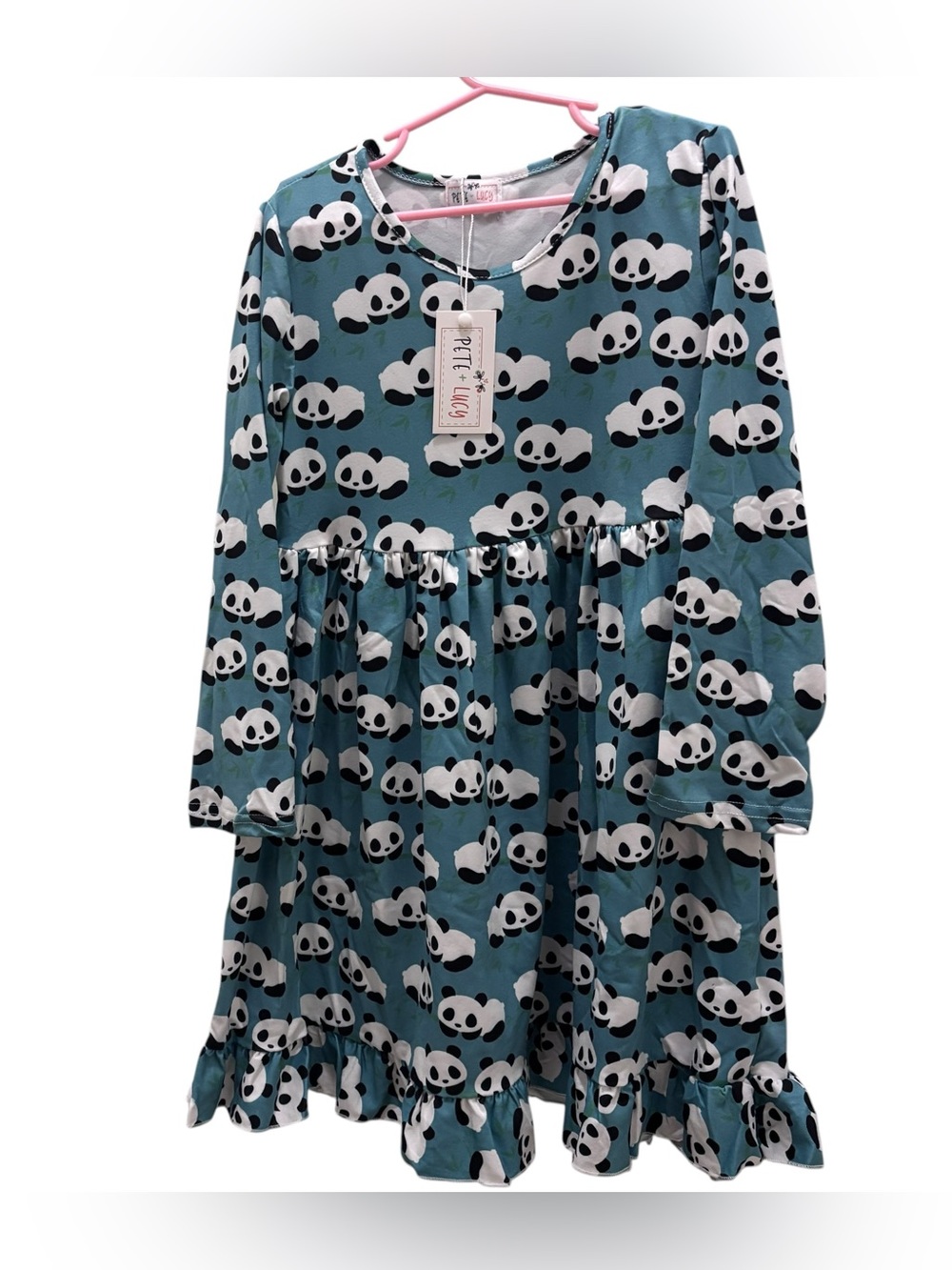 Pete and Lucy New Panda Print Long-Sleeve Ruffle Dress size 7-8